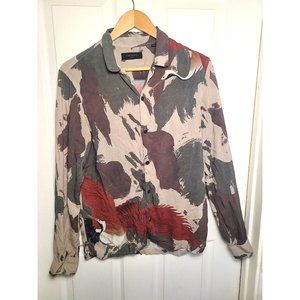 ALLSAINTS Shirt, S, Lucerne, Long Sleeve, Birds/Cranes, Camo, Spread collar